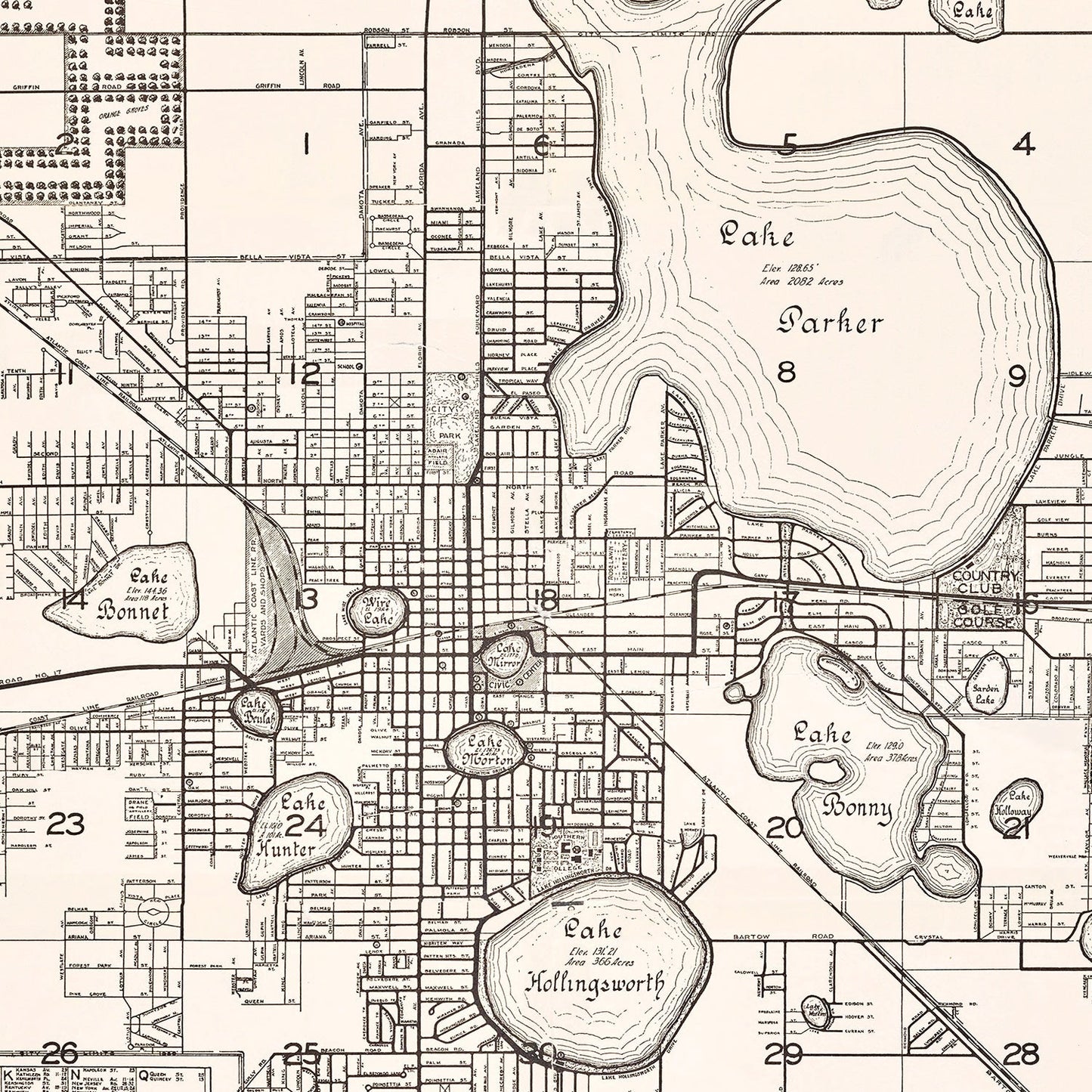 Vintage Map of Lakeland, Florida 1929