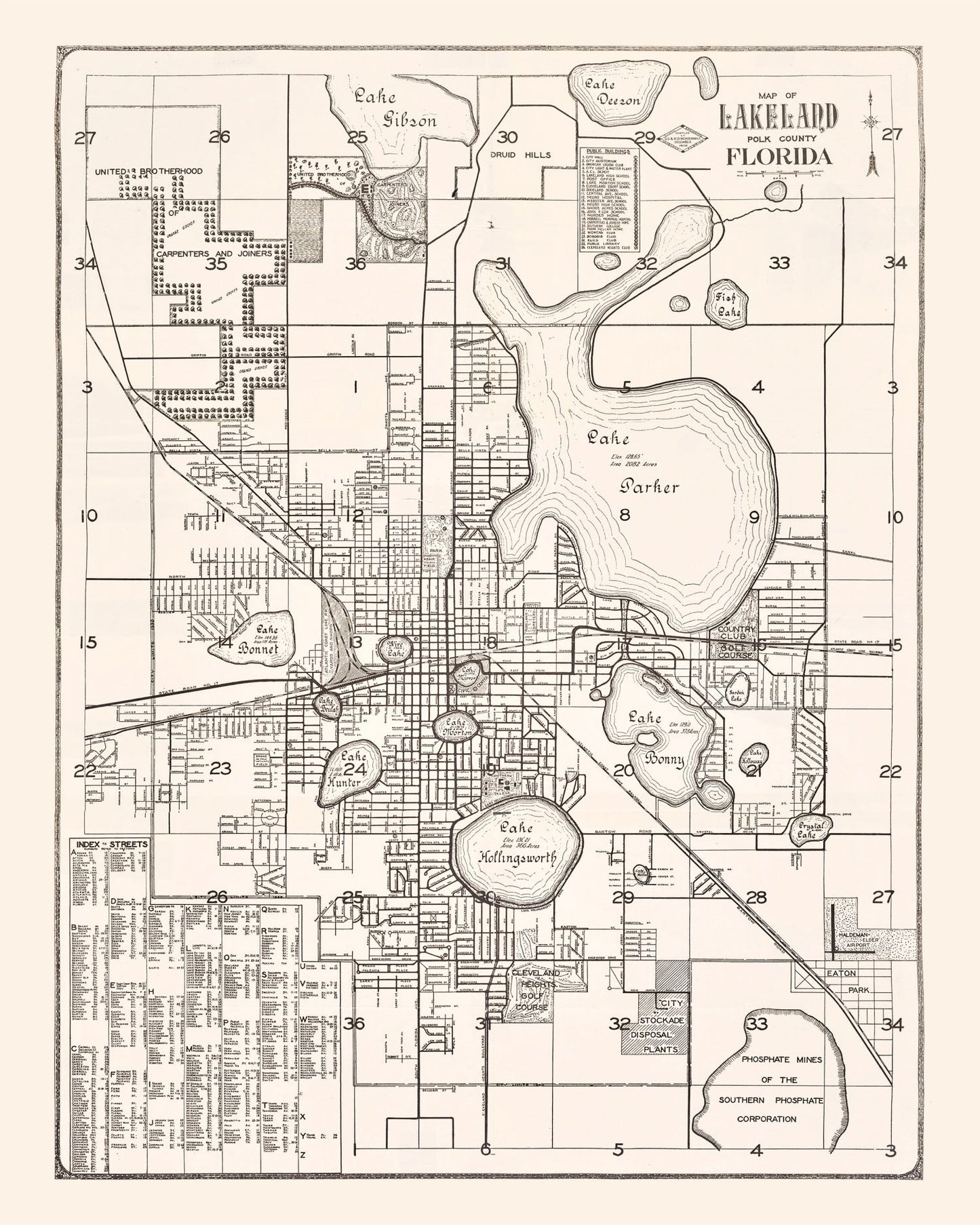 Vintage Map of Lakeland, Florida 1929