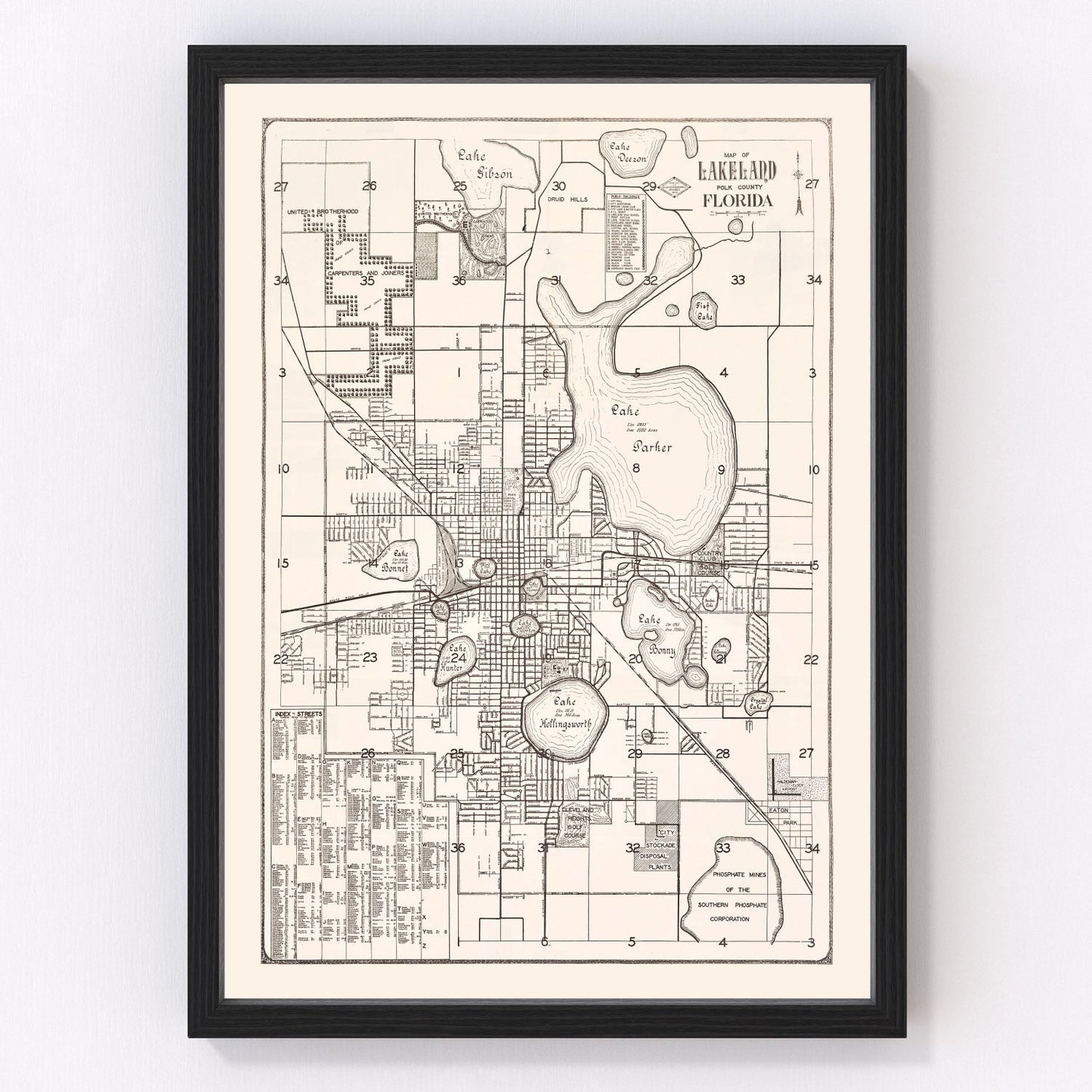 Vintage Map of Lakeland, Florida 1929