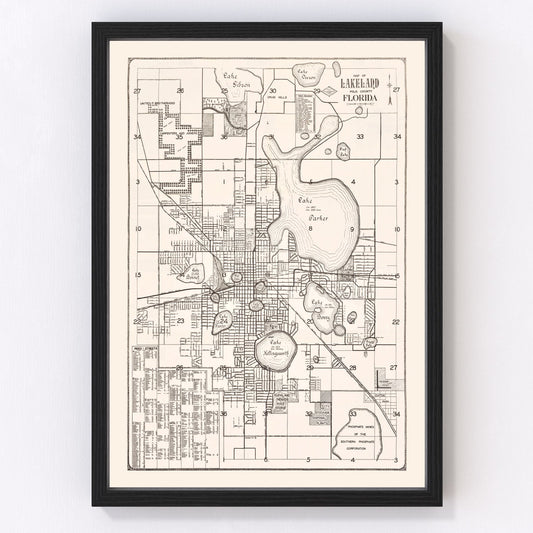 Vintage Map of Lakeland, Florida 1929