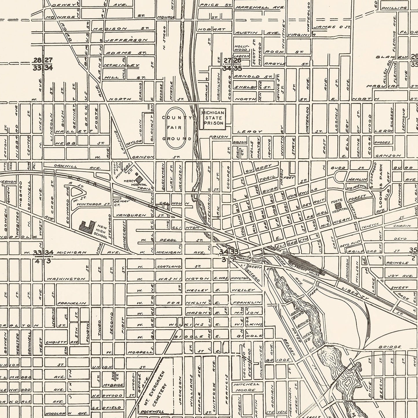 Vintage Map of Jackson, Michigan 1929