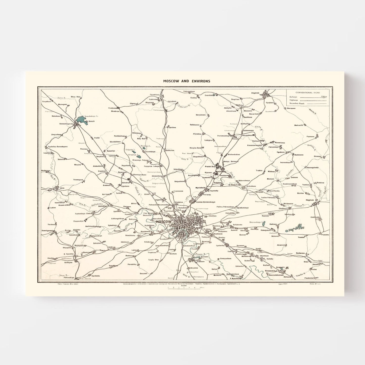 Vintage Map of Moscow, Russia 1928