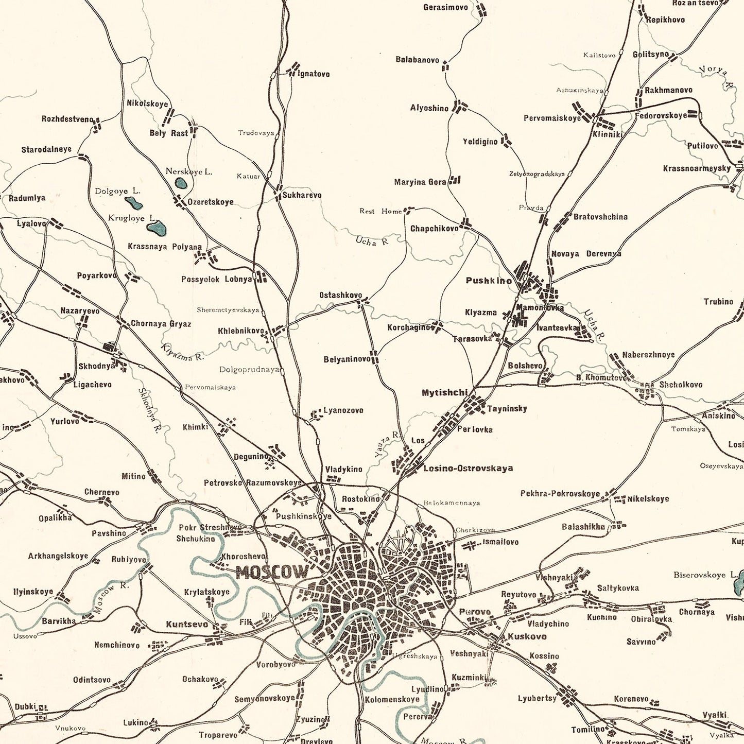 Vintage Map of Moscow, Russia 1928