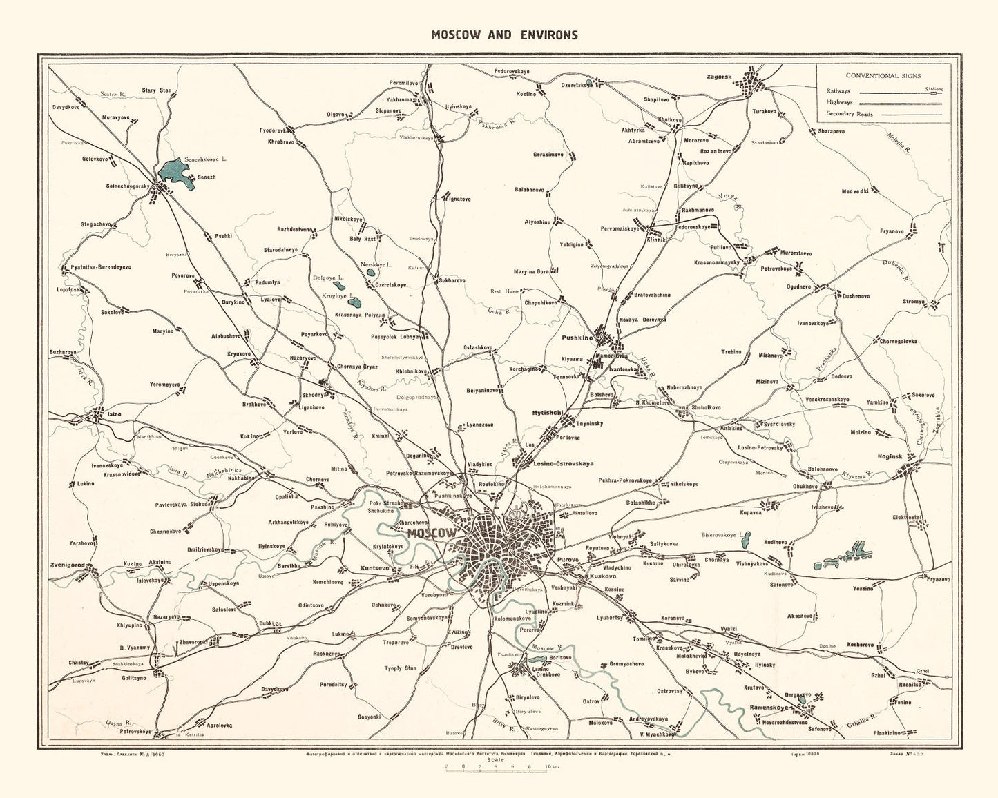 Vintage Map of Moscow, Russia 1928