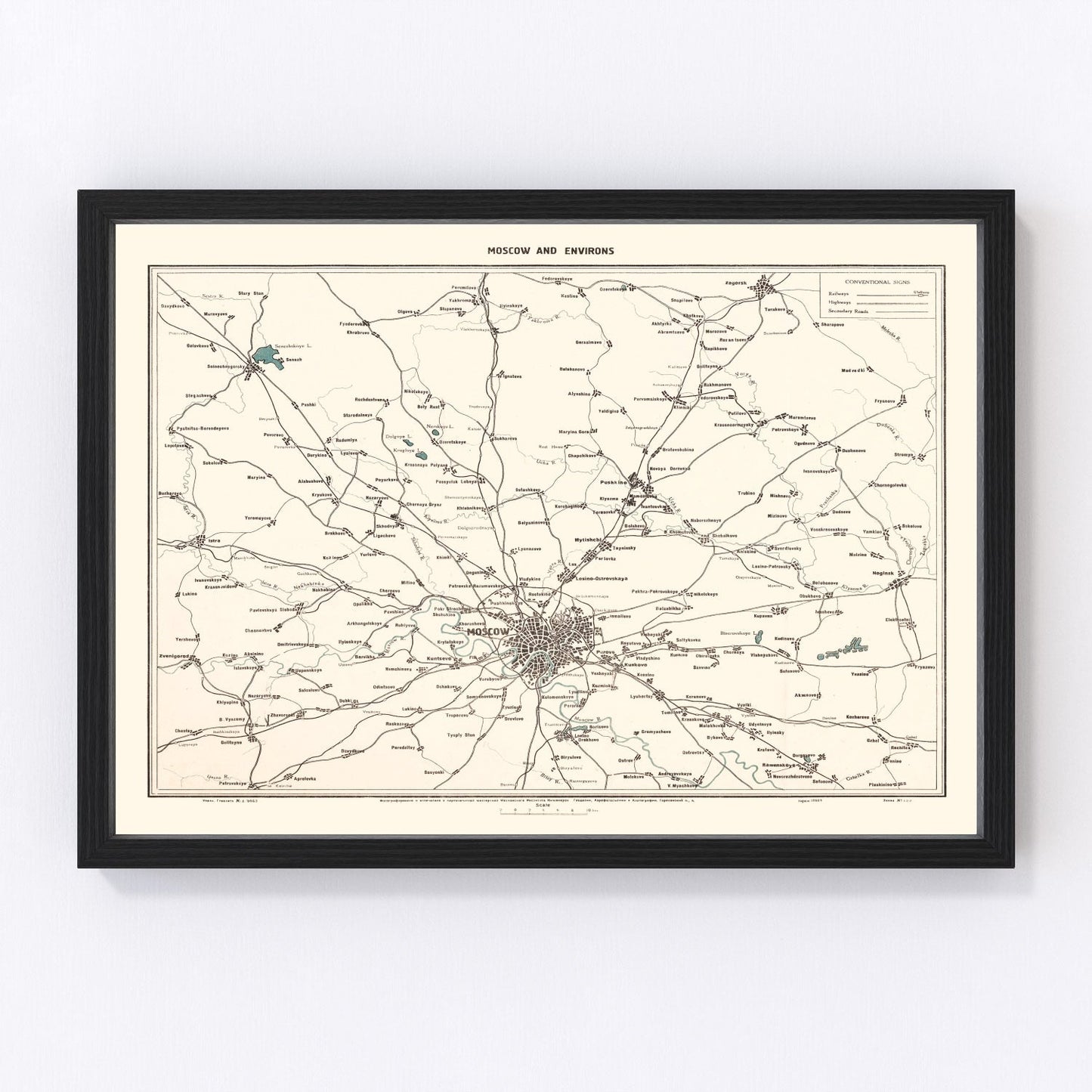 Vintage Map of Moscow, Russia 1928
