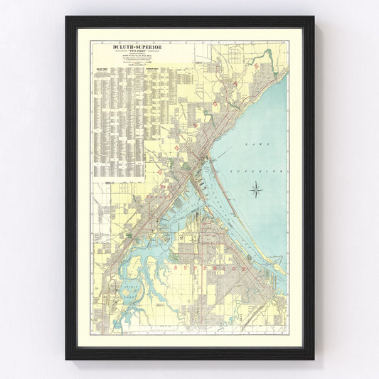 Vintage Map of Duluth, Minnesota 1921