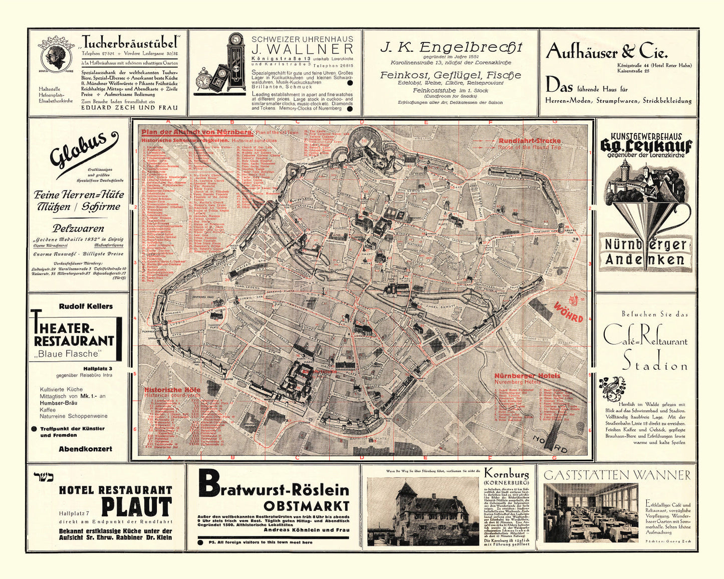 Vintage Map of Nurnberg, Germany 1920