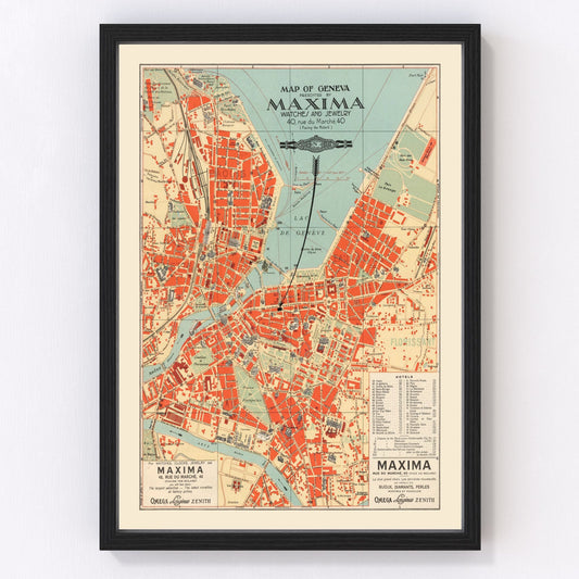 Vintage Map of Geneva, Sweden 1920