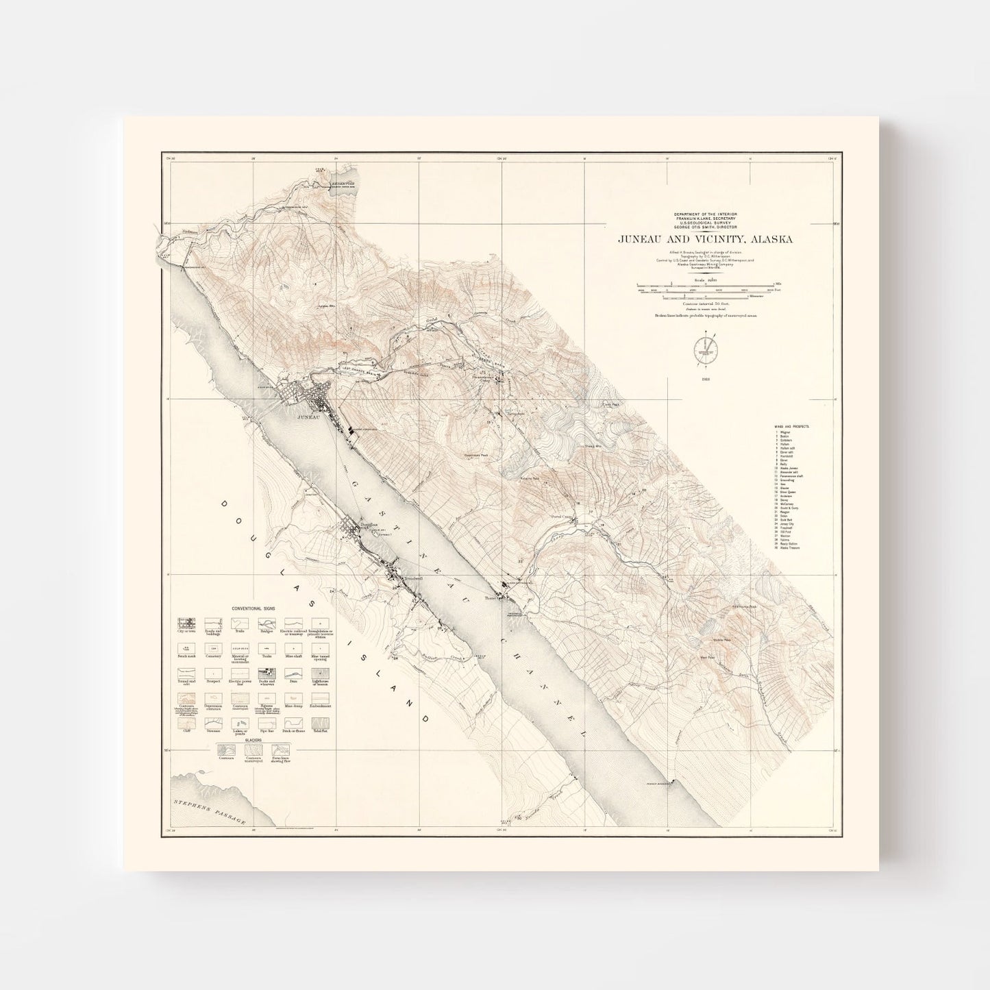 Vintage Map of Juneau, Alaska 1918