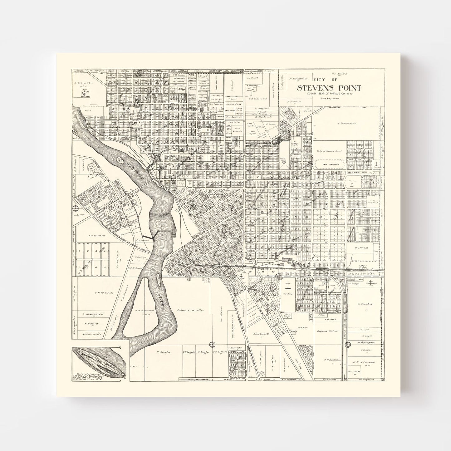 Vintage Map of Stevens Point, Wisconsin 1919