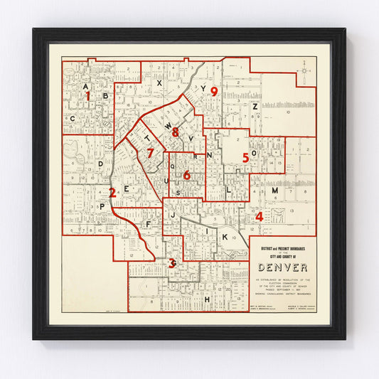 Vintage Map of Denver County, Colorado 1937