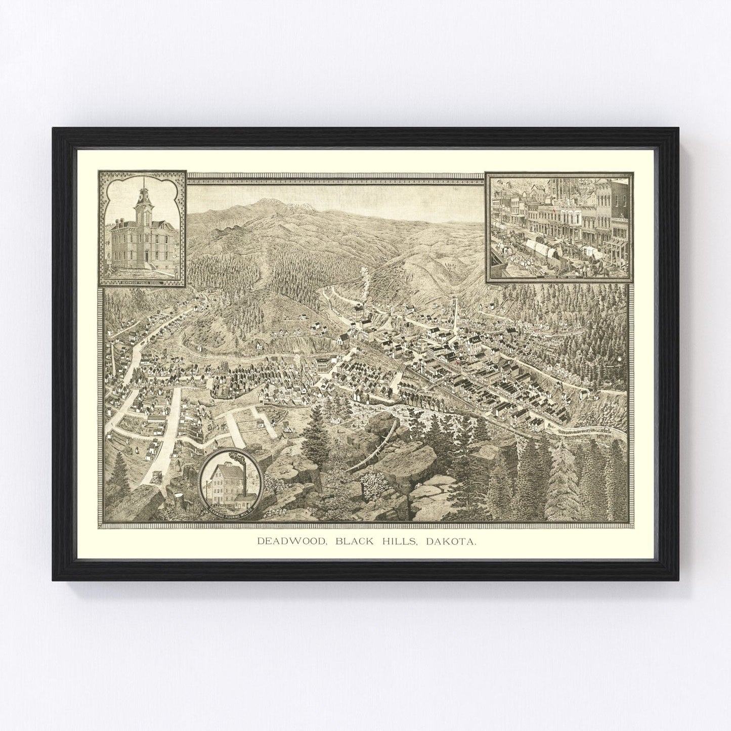 Vintage Map of Deadwood, South Dakota 1884