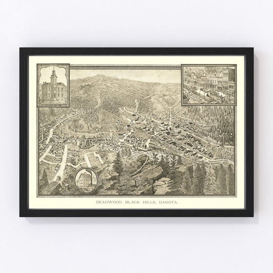Vintage Map of Deadwood, South Dakota 1884