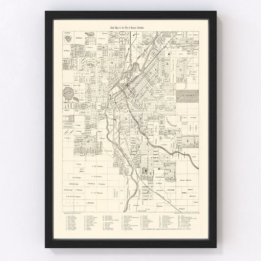 Vintage Map of Denver, Colorado 1882