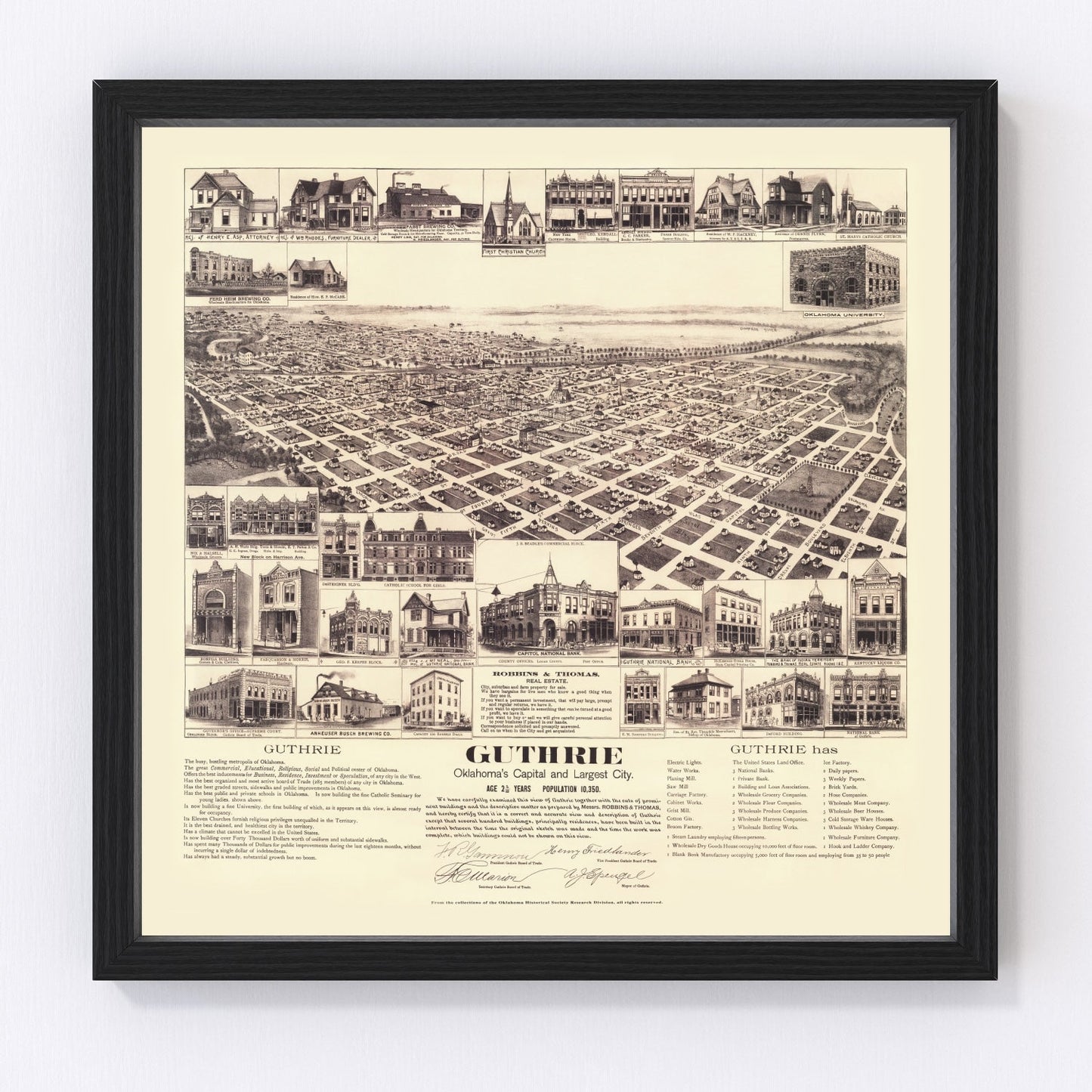 Vintage Map of Guthrie, Oklahoma 1891