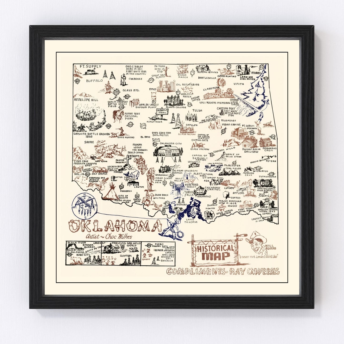 Vintage Map of Oklahoma 1940