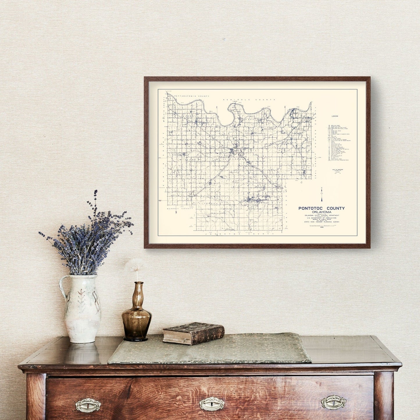 Vintage Map of Pontotoc County, Oklahoma 1936