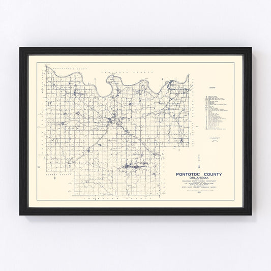 Vintage Map of Pontotoc County, Oklahoma 1936