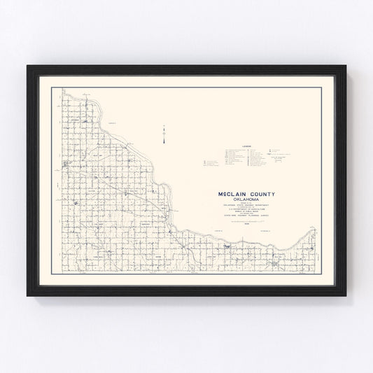 Vintage Map of McClain County, Oklahoma 1936