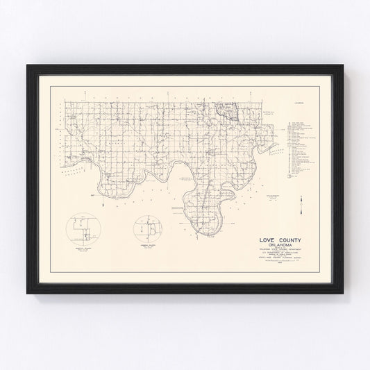 Vintage Map of Love County, Oklahoma 1936