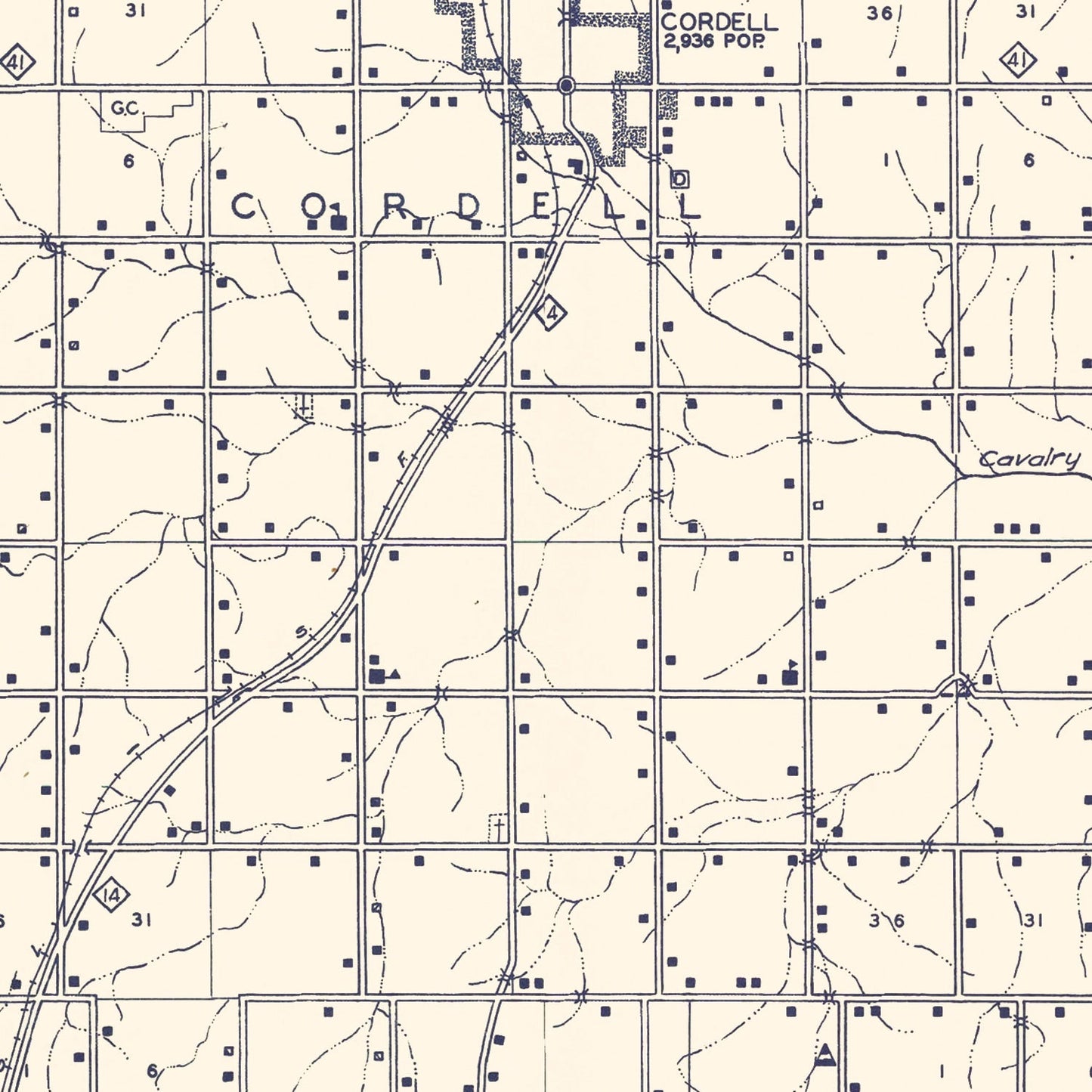 Vintage Map of Washita County, Oklahoma 1936