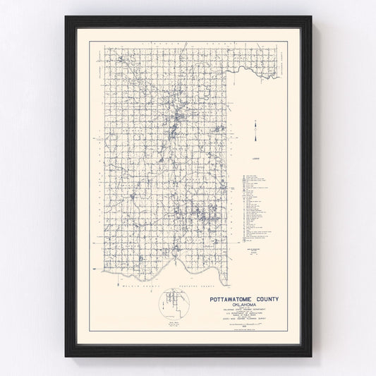 Vintage Map of Pottawatomie County, Oklahoma 1936