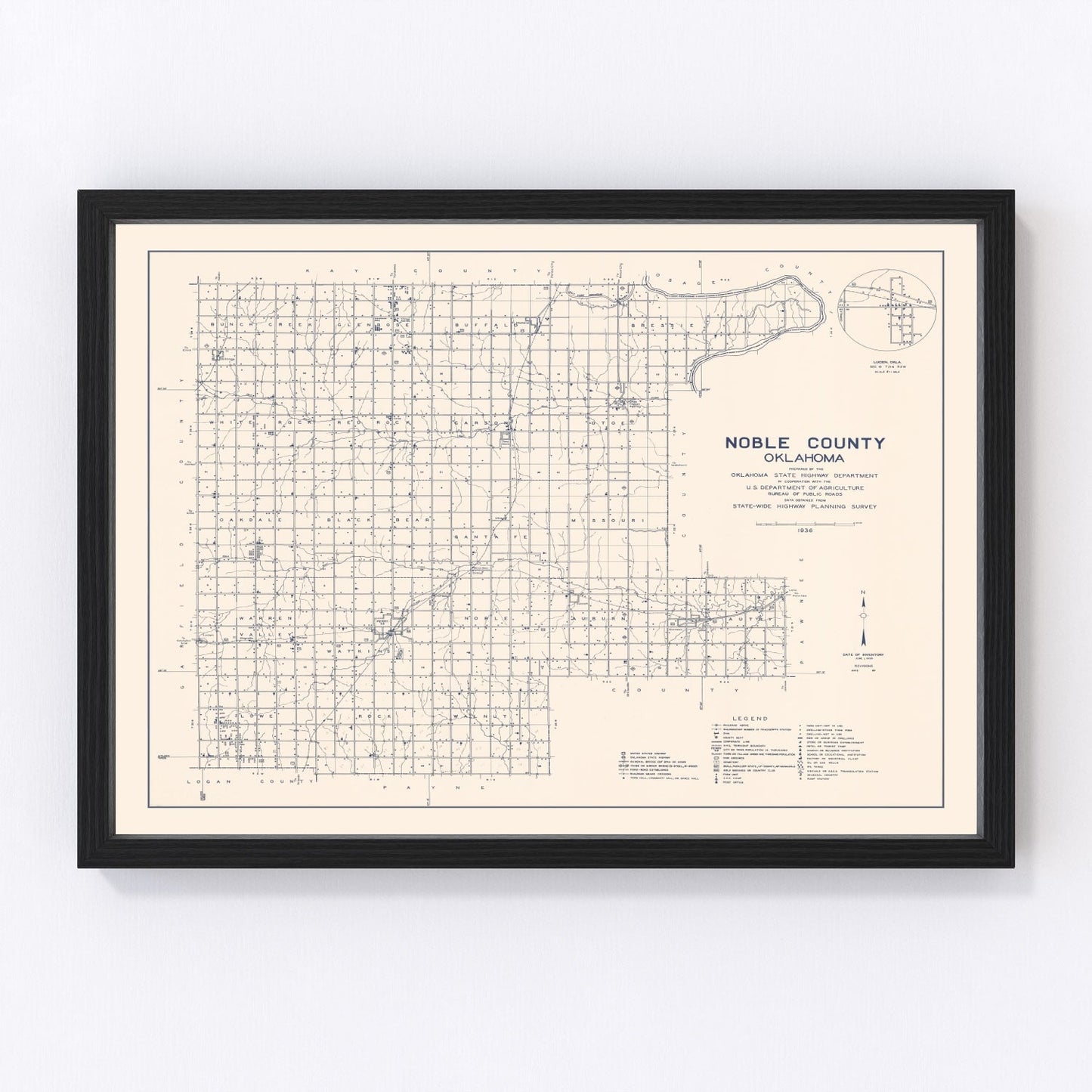 Vintage Map of Noble County, Oklahoma 1936