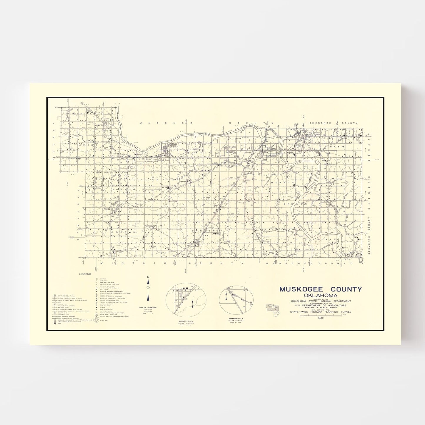 Vintage Map of Muskogee County, Oklahoma 1936