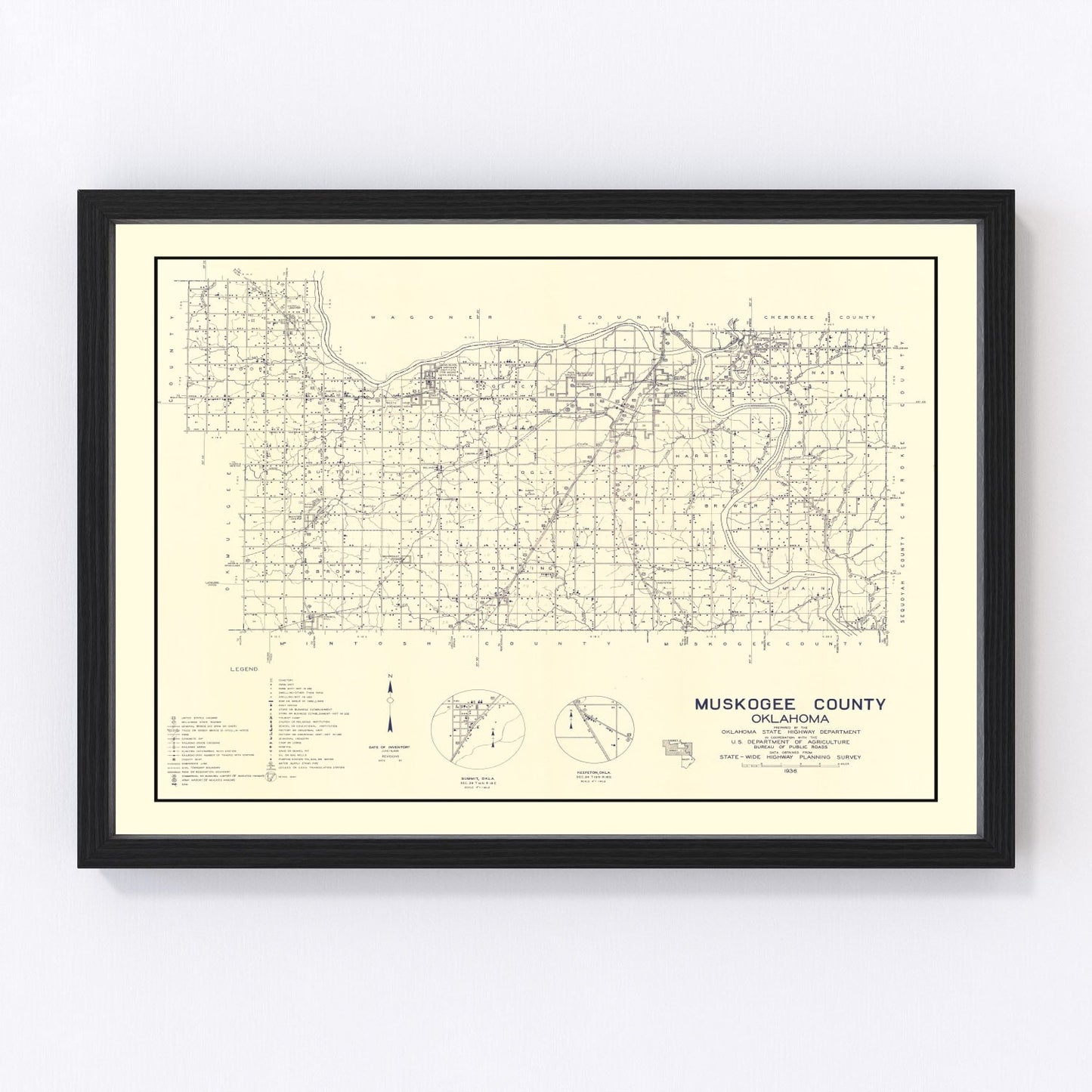Vintage Map of Muskogee County, Oklahoma 1936
