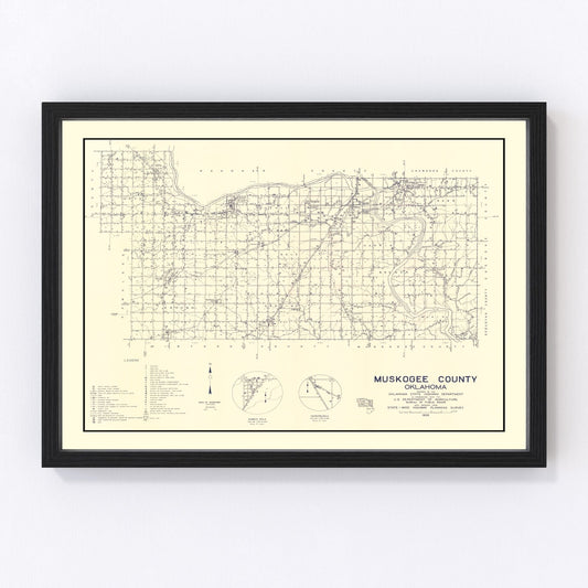 Vintage Map of Muskogee County, Oklahoma 1936