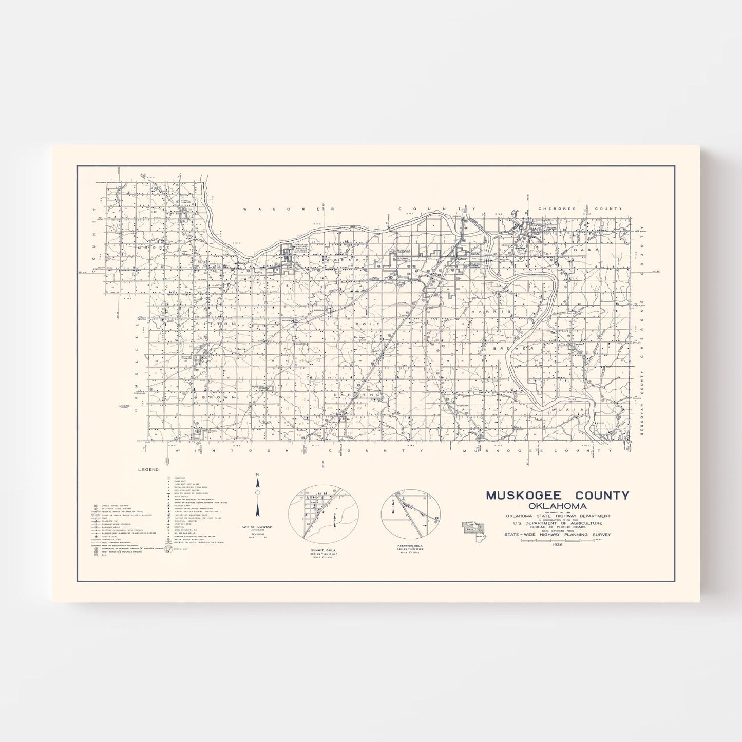 Vintage Map of Oklahoma County, Oklahoma 1936