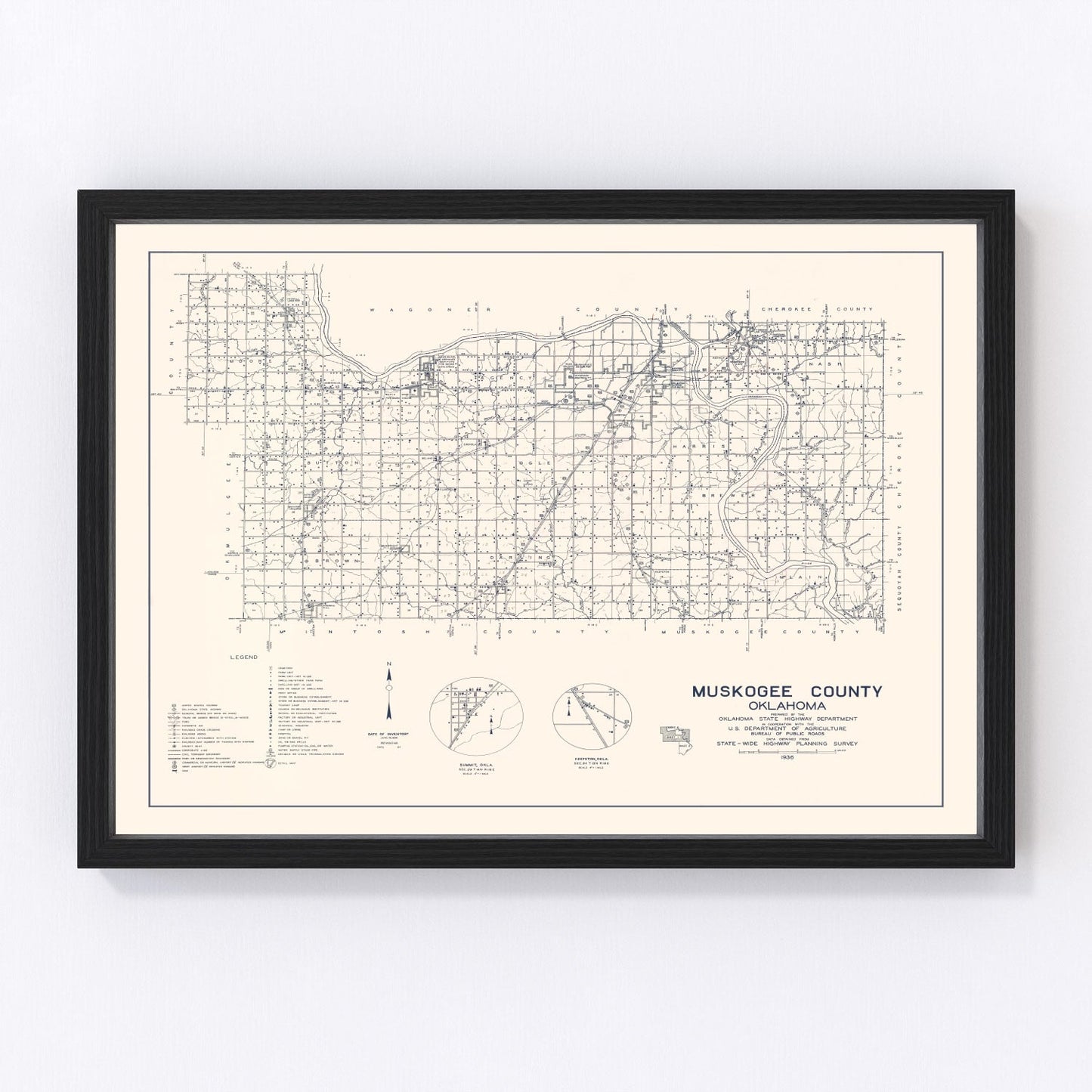 Vintage Map of Oklahoma County, Oklahoma 1936