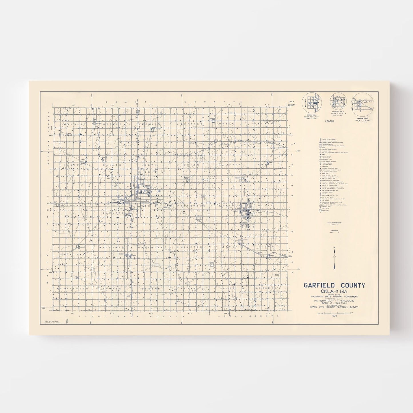 Vintage Map of Garfield County, Oklahoma 1936