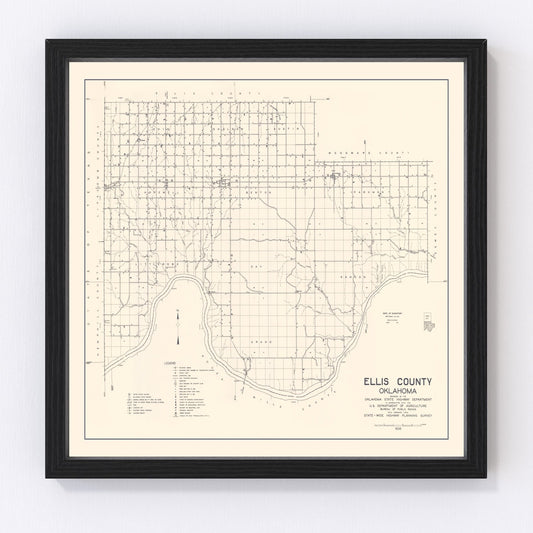 Vintage Map of Ellis County, Oklahoma 1936