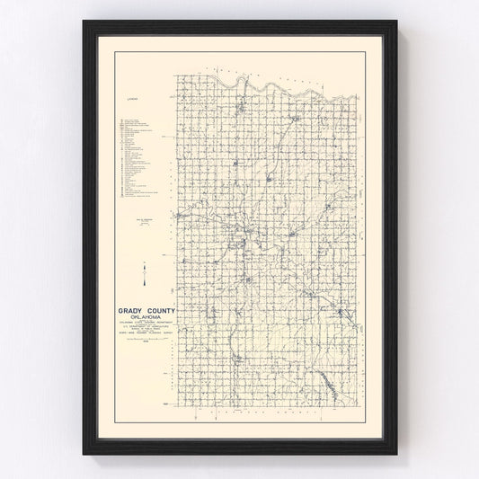Vintage Map of Grady County, Oklahoma 1936