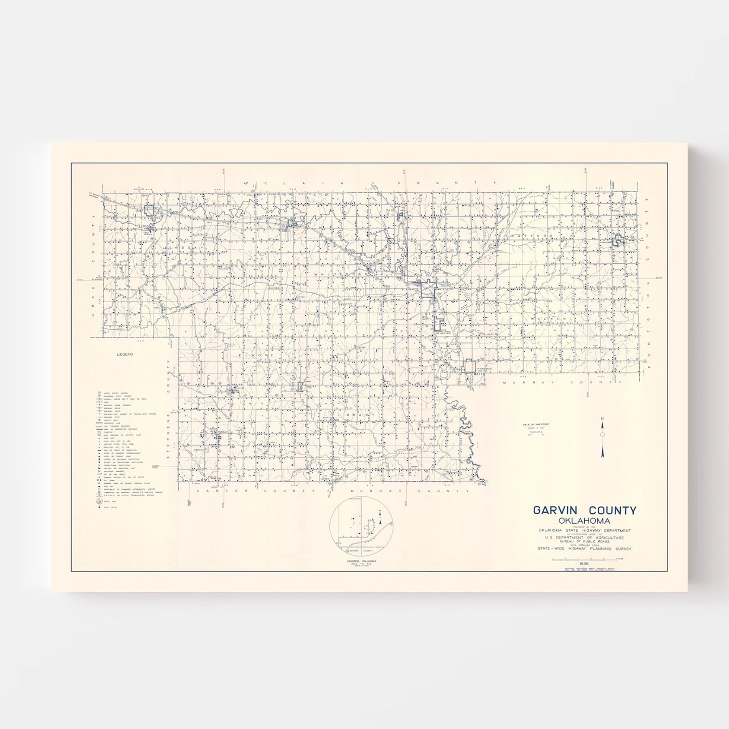 Vintage Map of Garvin County, Oklahoma 1936