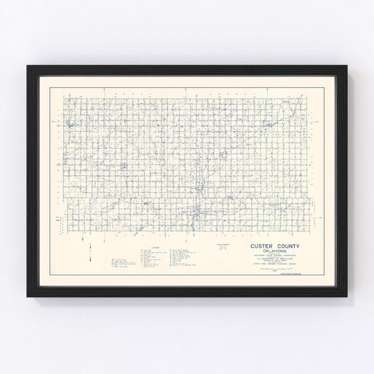 Vintage Map of Custer County, Oklahoma 1936