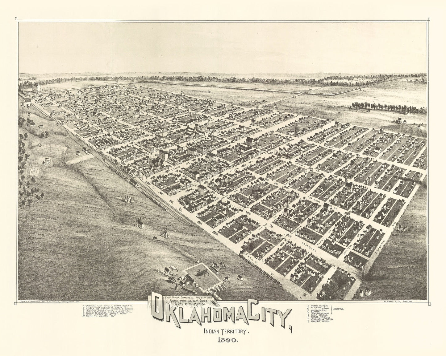 Vintage Map of Oklahoma City, Oklahoma 1890