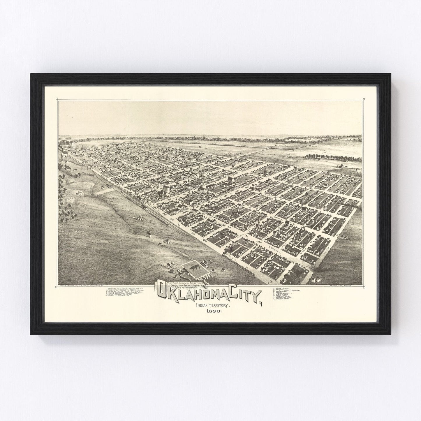 Vintage Map of Oklahoma City, Oklahoma 1890
