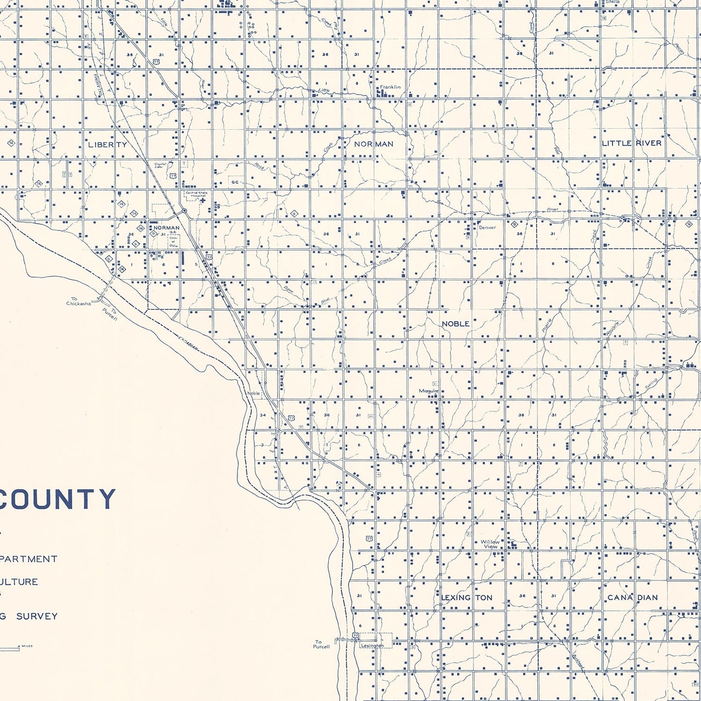 Vintage Map of Cleveland County, Oklahoma 1936