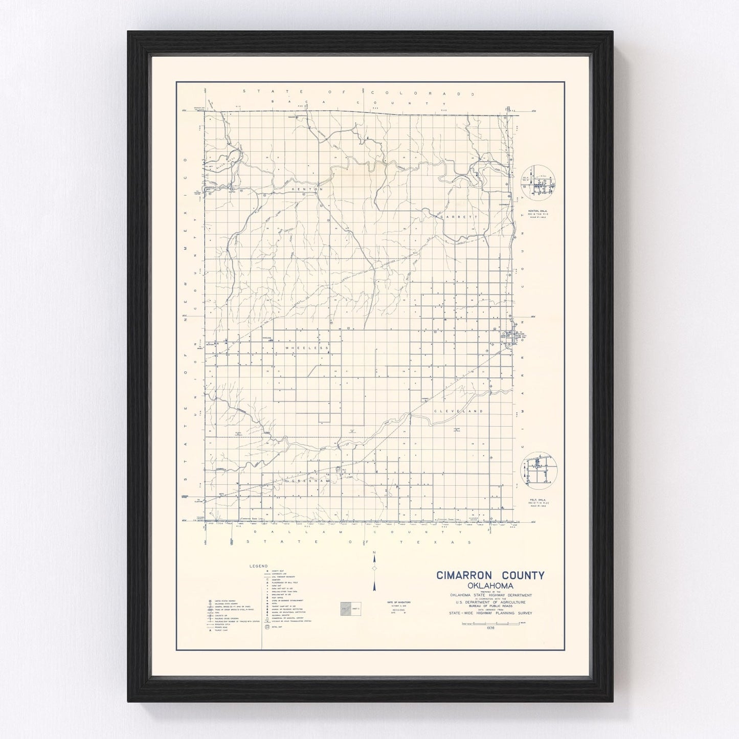 Vintage Map of Cimarron County, Oklahoma 1936