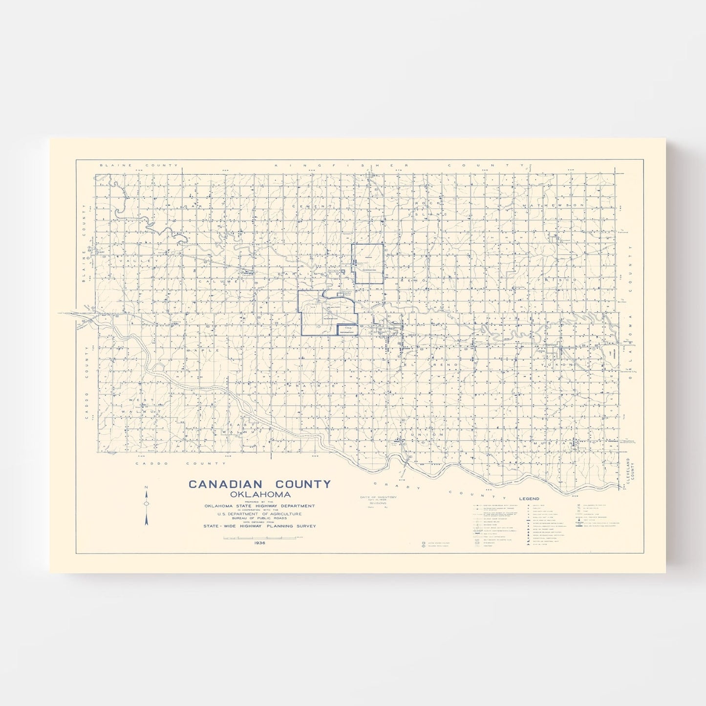 Vintage Map of Canadian County, Oklahoma 1936