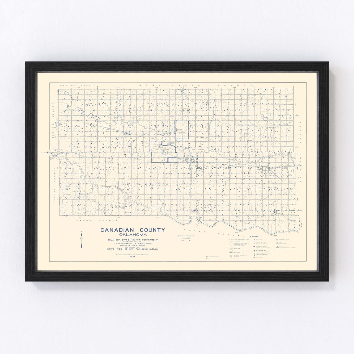 Vintage Map of Canadian County, Oklahoma 1936