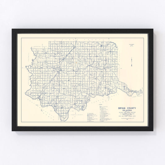 Vintage Map of Bryan County, Oklahoma 1936