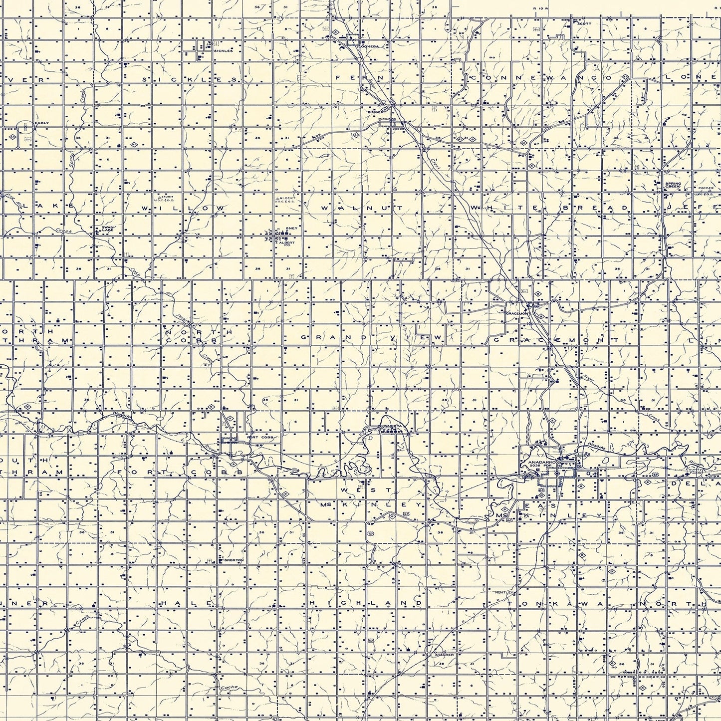 Vintage Map of Caddo County, Oklahoma 1936