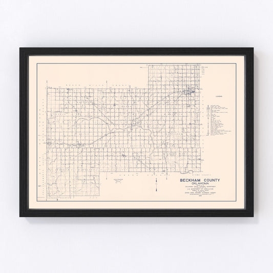 Vintage Map of Beckham County, Oklahoma 1936