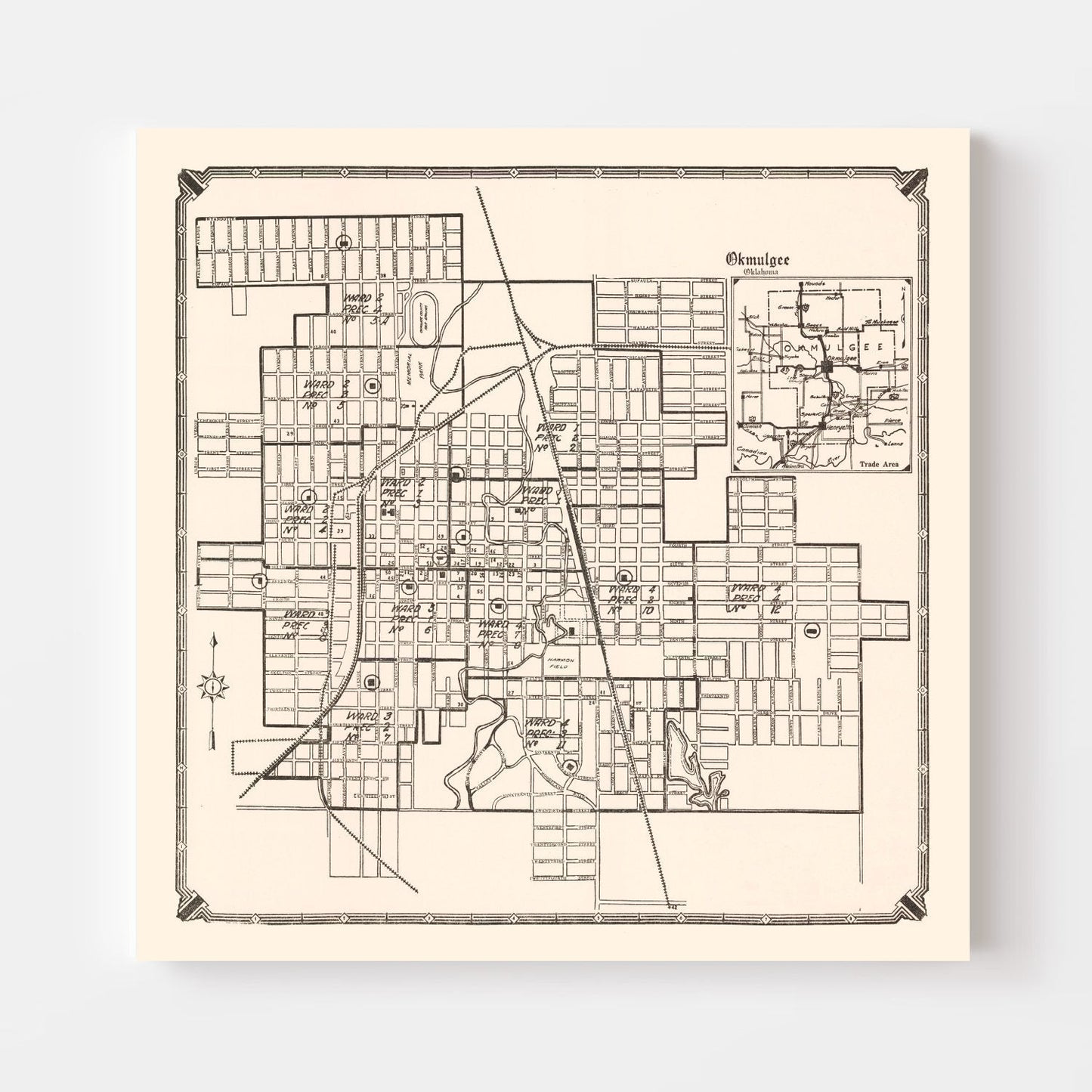 Vintage Map of Okmulgee, Oklahoma 1936