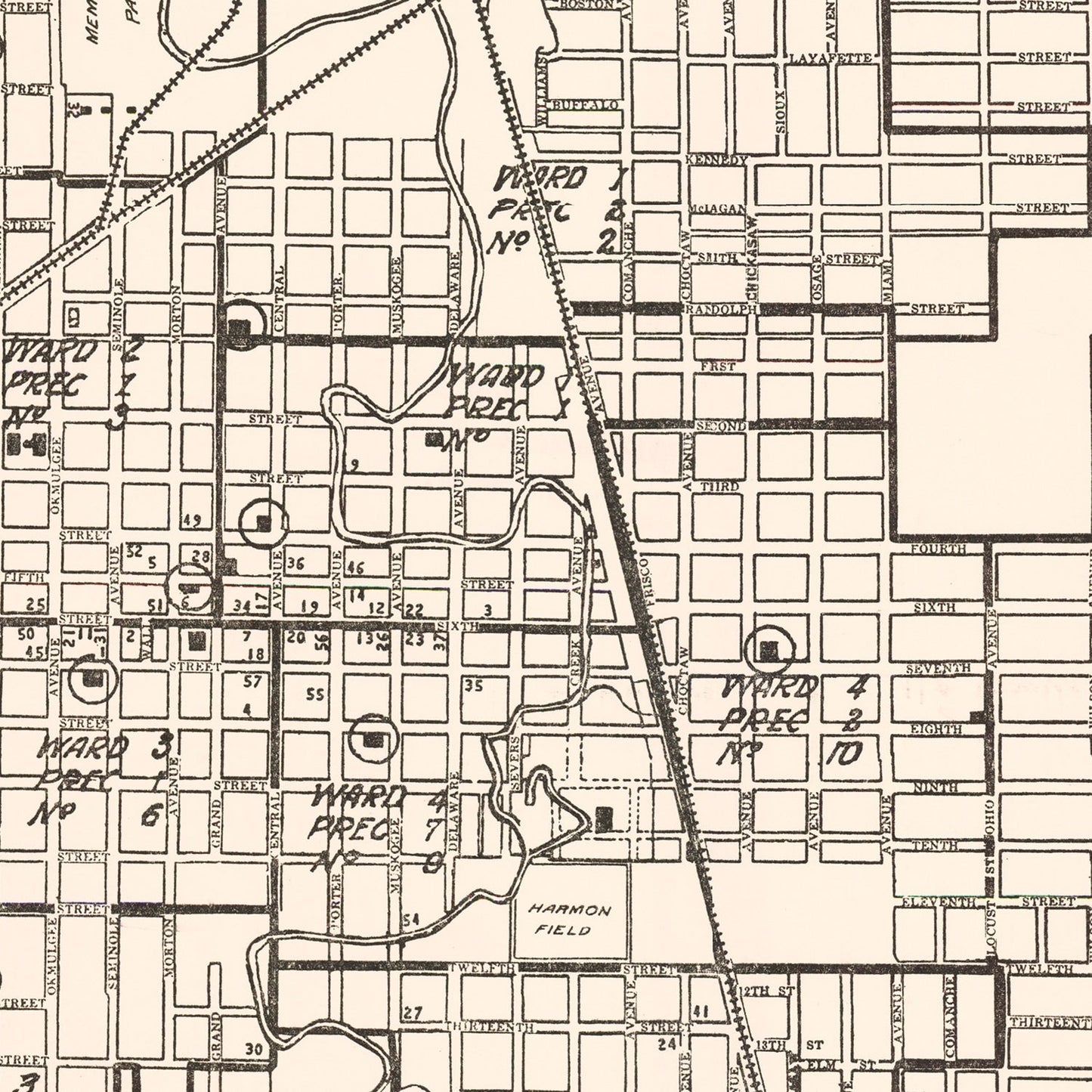 Vintage Map of Okmulgee, Oklahoma 1936