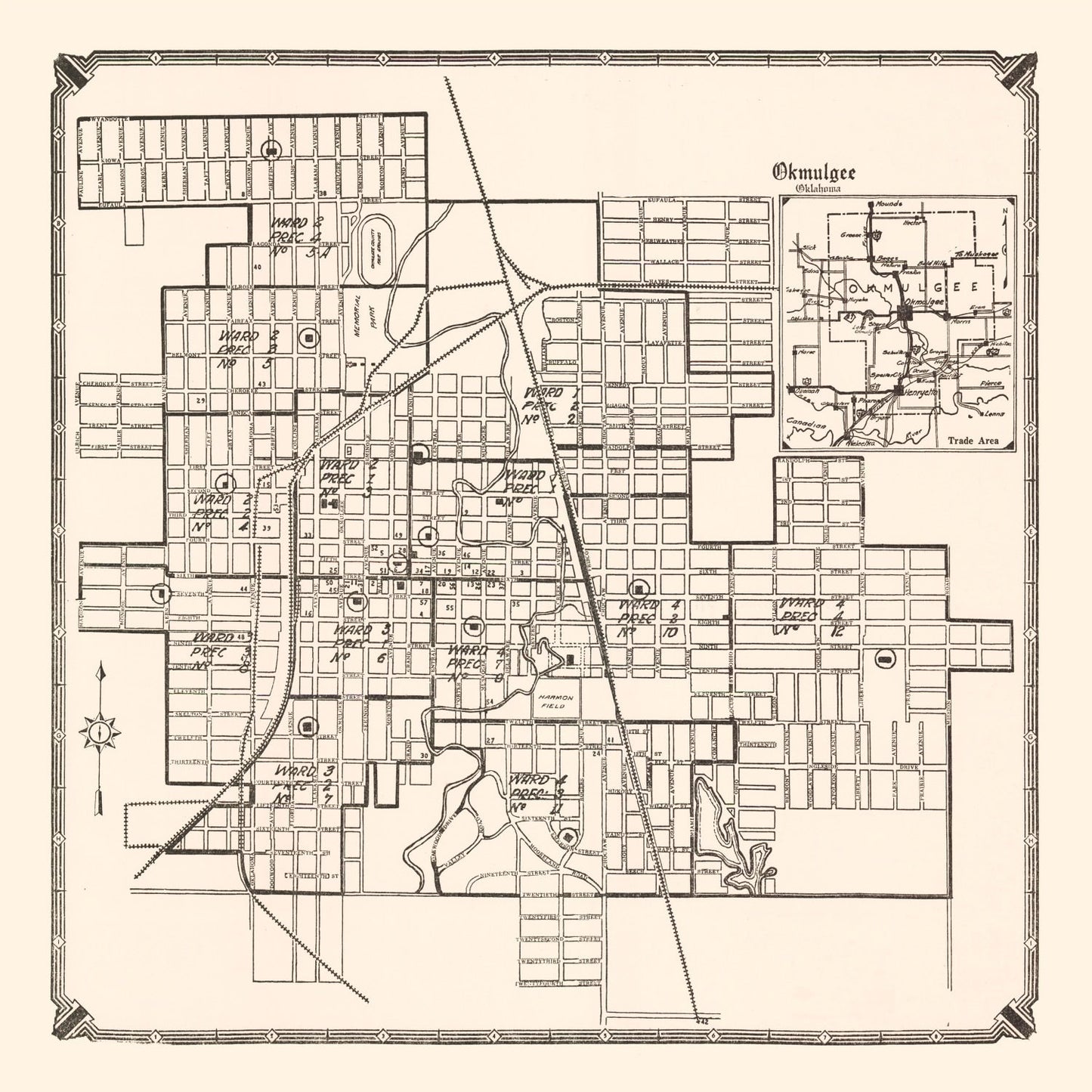 Vintage Map of Okmulgee, Oklahoma 1936