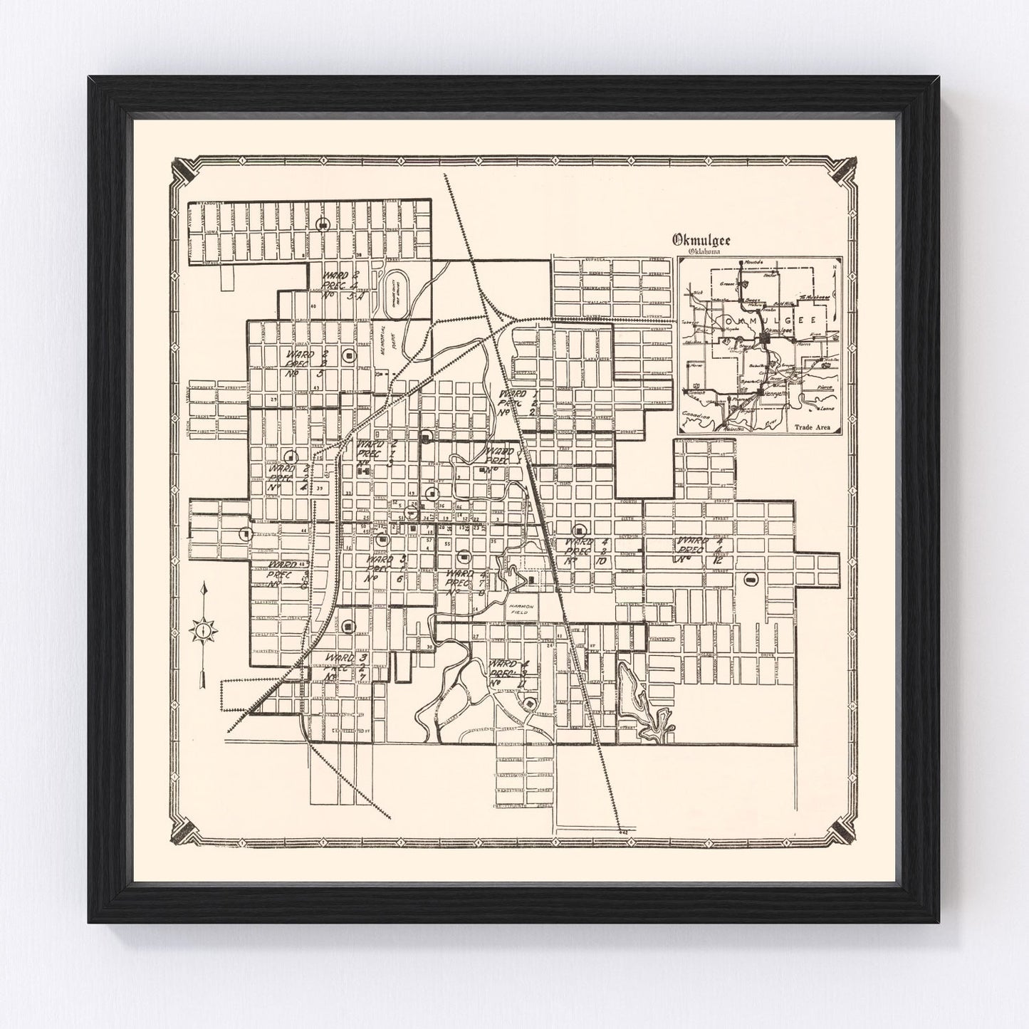 Vintage Map of Okmulgee, Oklahoma 1936